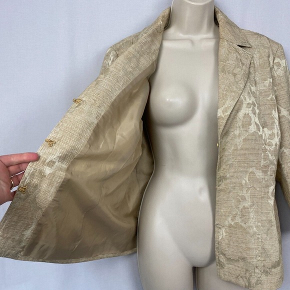 Chicos Blazer 2 Floral Jacquard Beige Lightweight Spring Summer Career Jacket - Picture 3 of 13